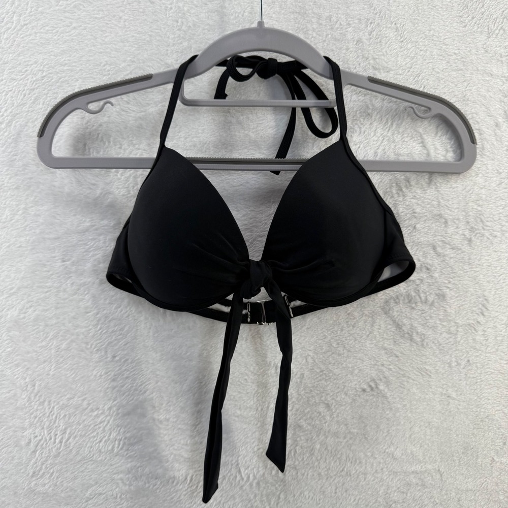Adore Me Black Halter Bikini Top Tie Front‎ Swimsuit Women's 30A READ